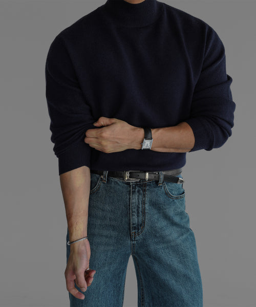 SOFT DOULBE MOCK NECK KNIT [NAVY]