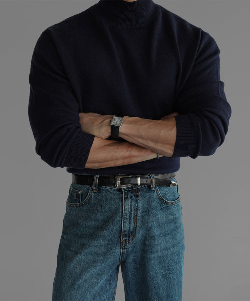 SOFT DOULBE MOCK NECK KNIT [NAVY]