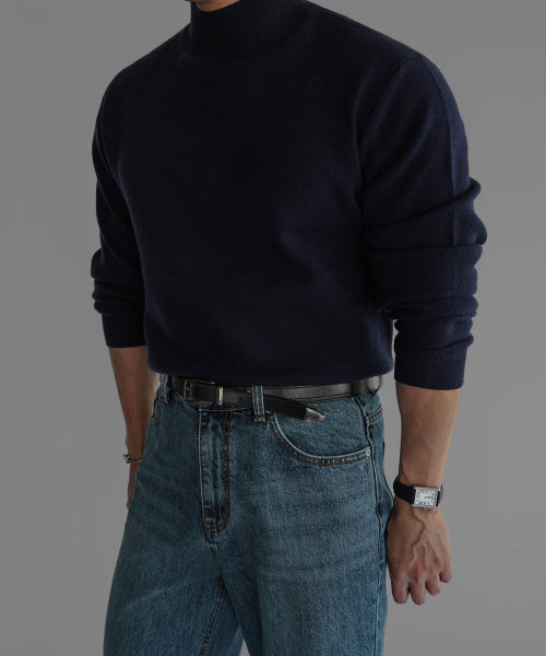 SOFT DOULBE MOCK NECK KNIT [NAVY]