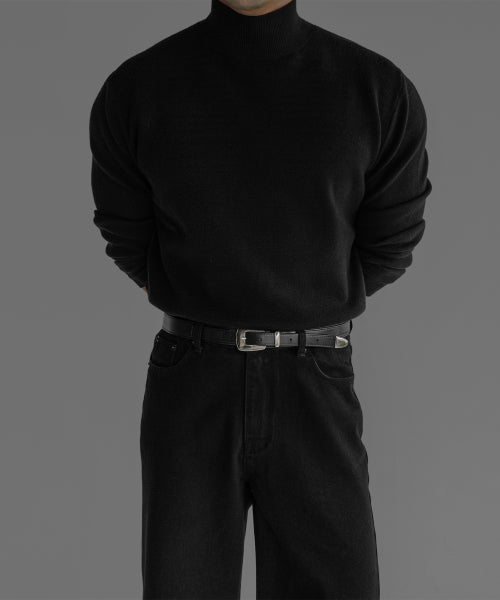 SOFT DOULBE MOCK NECK KNIT [BLACK]