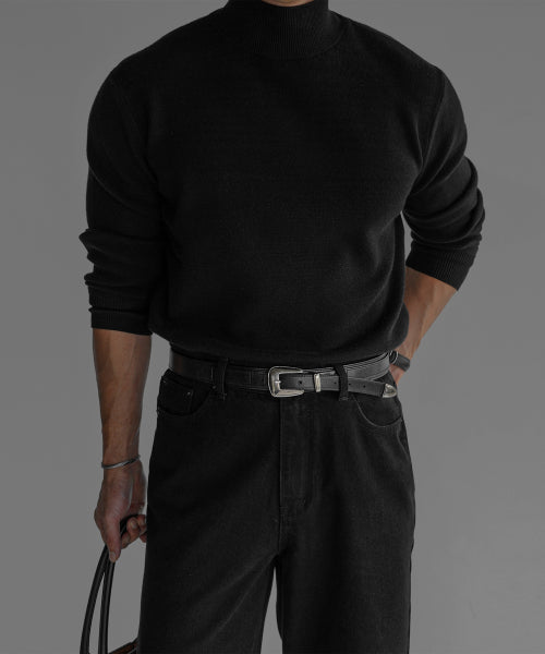 SOFT DOULBE MOCK NECK KNIT [BLACK]