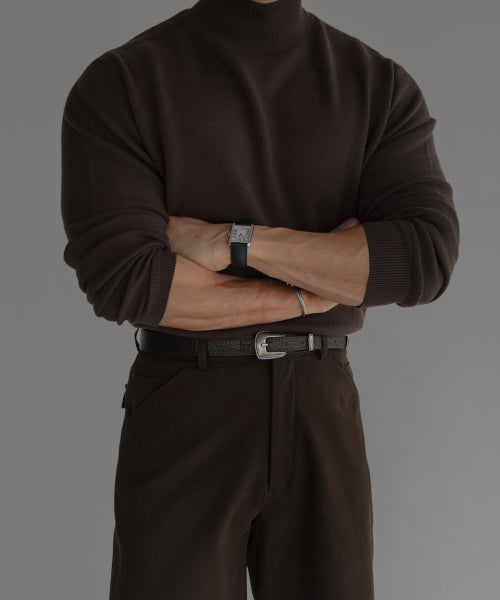 SOFT DOULBE MOCK NECK KNIT [BROWN]