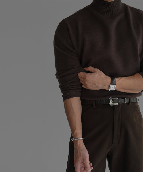 SOFT DOULBE MOCK NECK KNIT [BROWN]