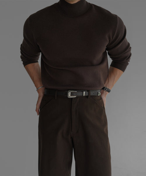 SOFT DOULBE MOCK NECK KNIT [BROWN]