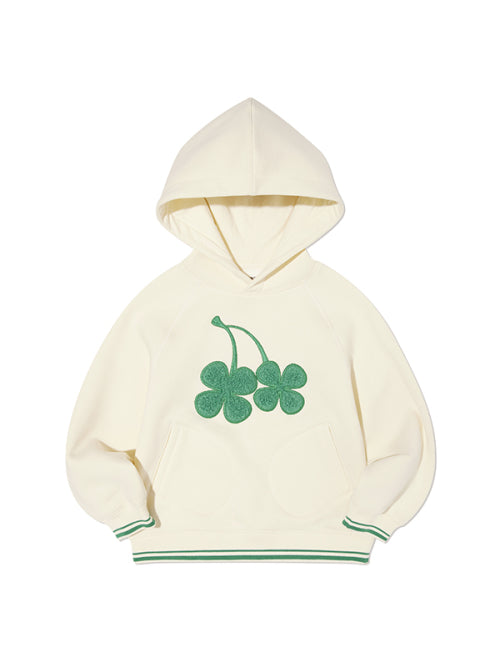 KIDS BIG CLOVER CHERRY GRAPHIC NAPPING HOODIE [IVORY]