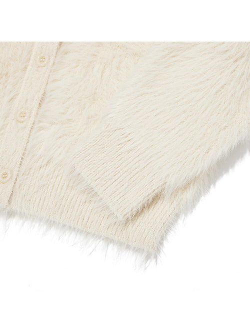 KIDS CLOVER CHERRY MOHAIR LOOSE FIT CARDIGAN [IVORY]