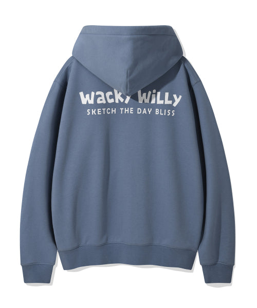 Basic Waki typo logo hooded zip-up blue
