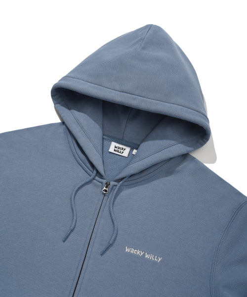 Basic Waki typo logo hooded zip-up blue