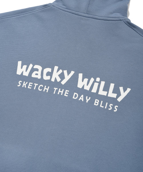 Basic Waki typo logo hooded zip-up blue