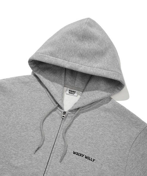 Basic Waki typo logo hooded zip-up gray