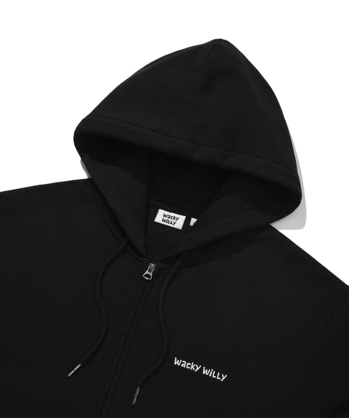 Basic Waki typo logo hooded zip-up black