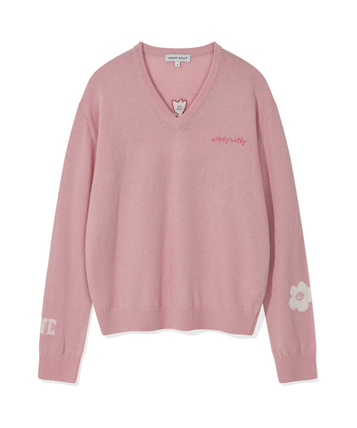 Women's Kiki Embroidery V-Neck Pullover Knit Pink