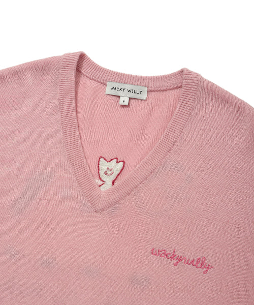 Women's Kiki Embroidery V-Neck Pullover Knit Pink