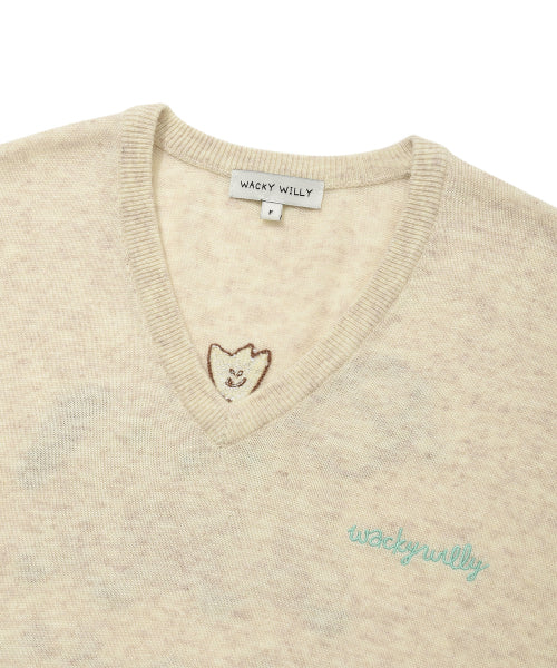 Women's Kiki Embroidery V-Neck Pullover Knit Oatmeal