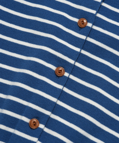 Women's round neck striped cardigan blue