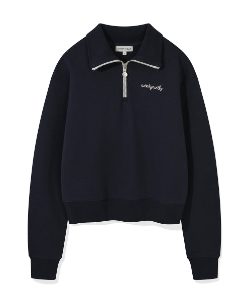 Women's typo logo Half zip-up sweatshirt Dark navy