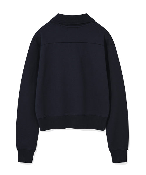 Women's typo logo Half zip-up sweatshirt Dark navy