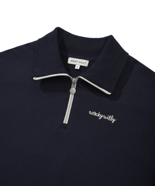 Women's typo logo Half zip-up sweatshirt Dark navy