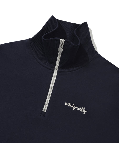 Women's typo logo Half zip-up sweatshirt Dark navy