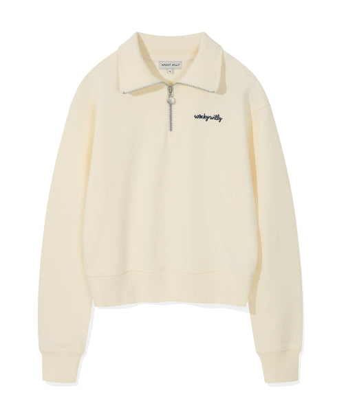 Women's Typography Half Zip-Up Sweatshirt Cream