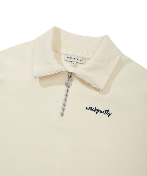 Women's Typography Half Zip-Up Sweatshirt Cream