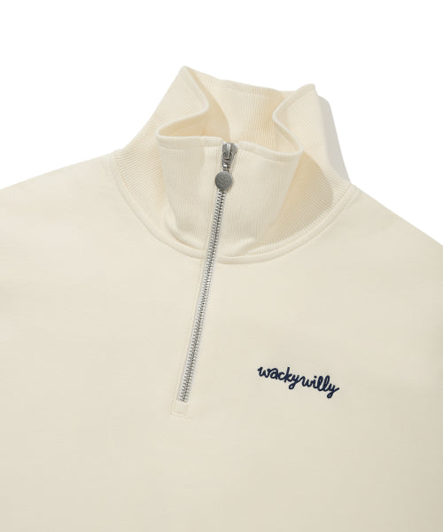 Women's Typography Half Zip-Up Sweatshirt Cream