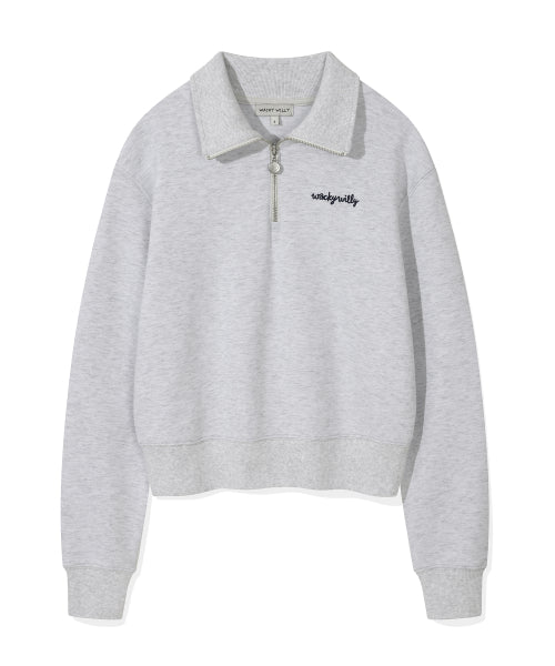 Women's typo logo half zip-up sweatshirt light gray