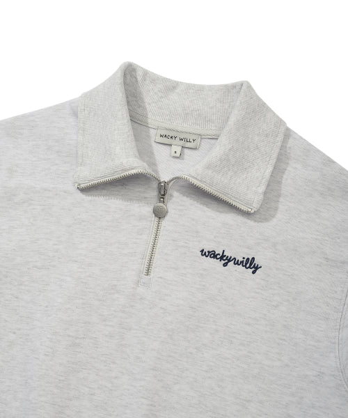 Women's typo logo half zip-up sweatshirt light gray