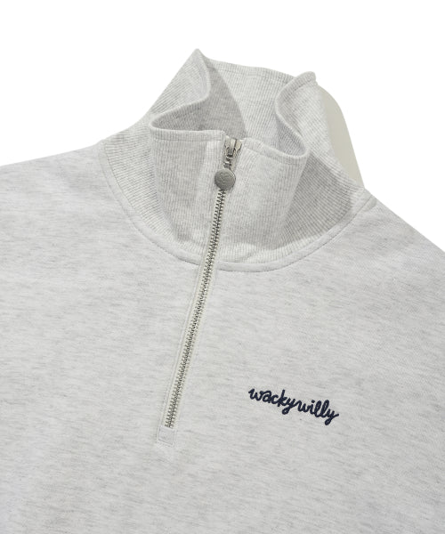 Women's typo logo half zip-up sweatshirt light gray