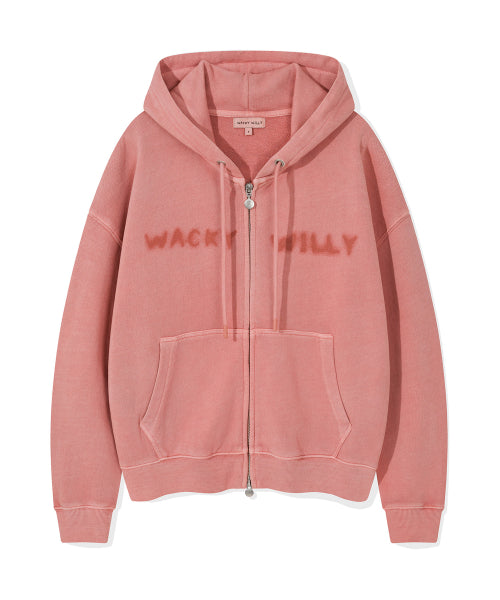 Women's Pigment Washing Hooded Zip-Up Pink