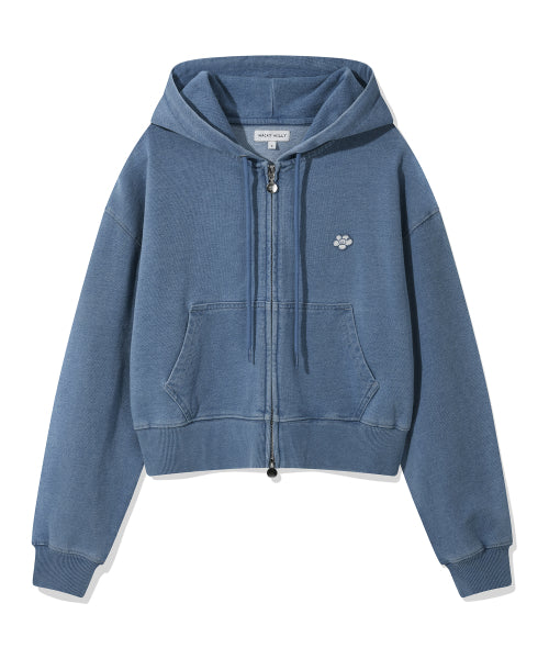 Women's Washing Cropped Hooded Zip-Up Blue