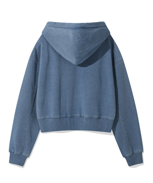 Women's Washing Cropped Hooded Zip-Up Blue