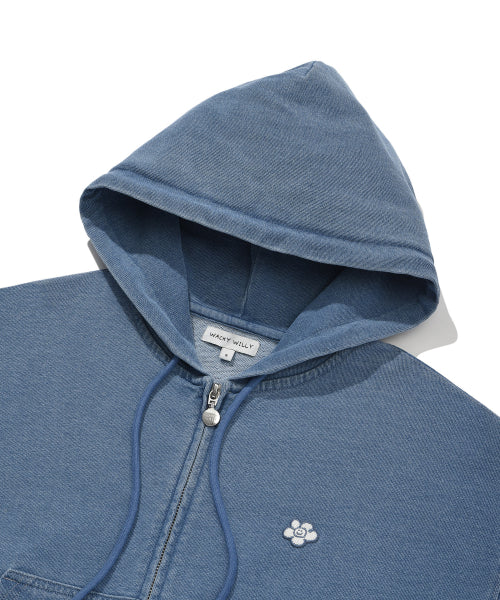 Women's Washing Cropped Hooded Zip-Up Blue