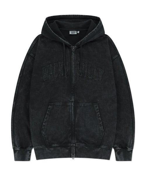 Waki Big Applique Washing Hooded Zip-Up Charcoal