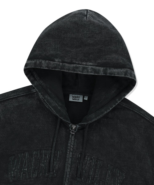 Waki Big Applique Washing Hooded Zip-Up Charcoal