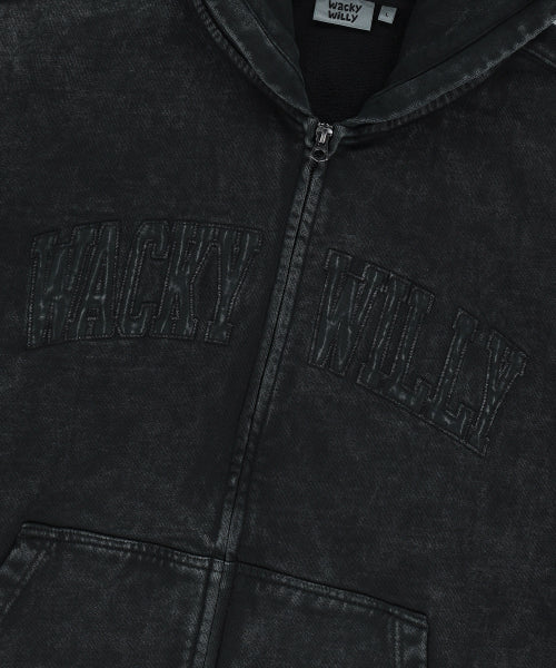 Waki Big Applique Washing Hooded Zip-Up Charcoal