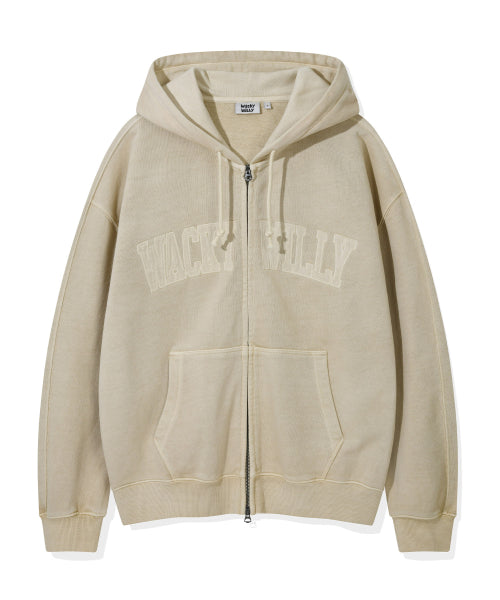 Waki Big Applique Washing Hooded Zip-Up Beige