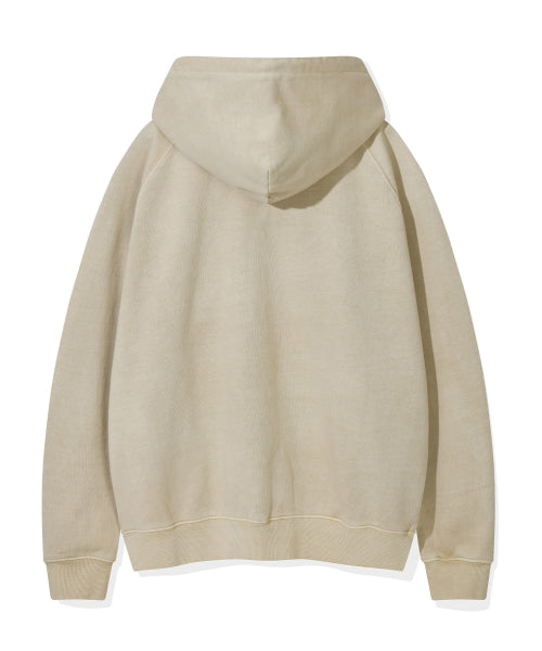 Waki Big Applique Washing Hooded Zip-Up Beige