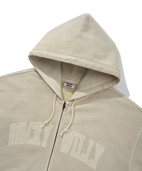 Waki Big Applique Washing Hooded Zip-Up Beige