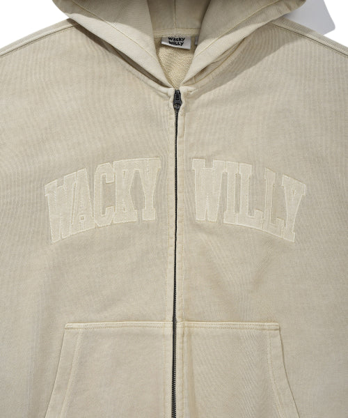 Waki Big Applique Washing Hooded Zip-Up Beige