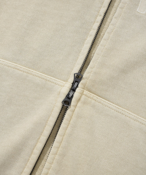 Waki Big Applique Washing Hooded Zip-Up Beige