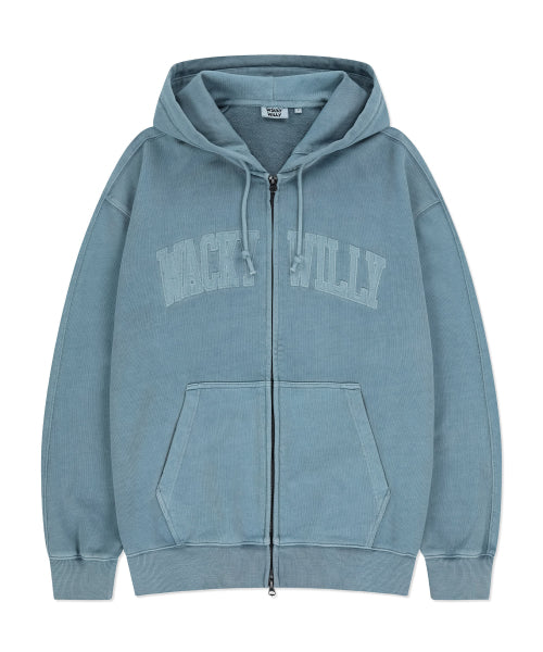 Waki Big Applique Washing Hooded Zip-Up Blue