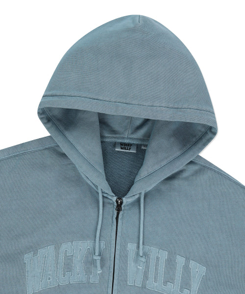 Waki Big Applique Washing Hooded Zip-Up Blue