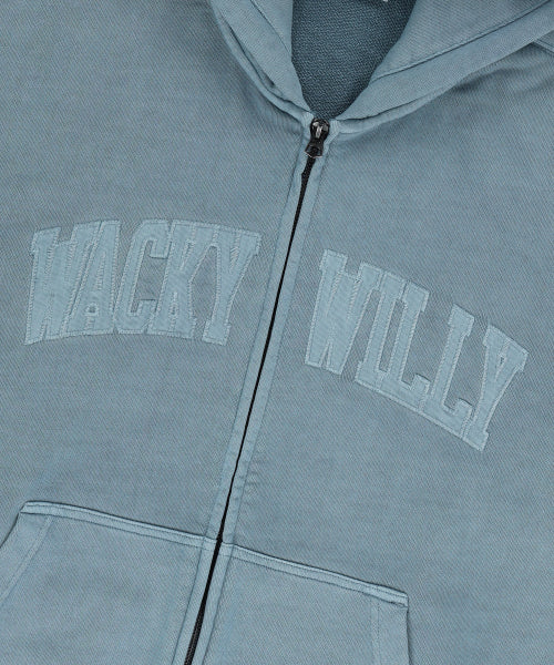 Waki Big Applique Washing Hooded Zip-Up Blue