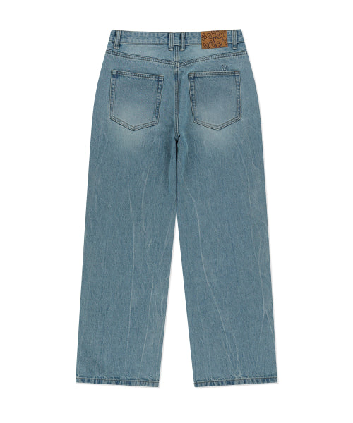 Basic washed denim pants blue