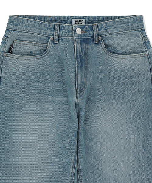 Basic washed denim pants blue