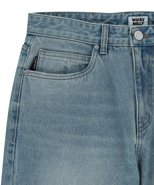 Basic washed denim pants blue