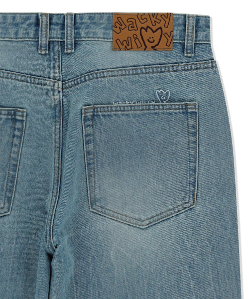 Basic washed denim pants blue