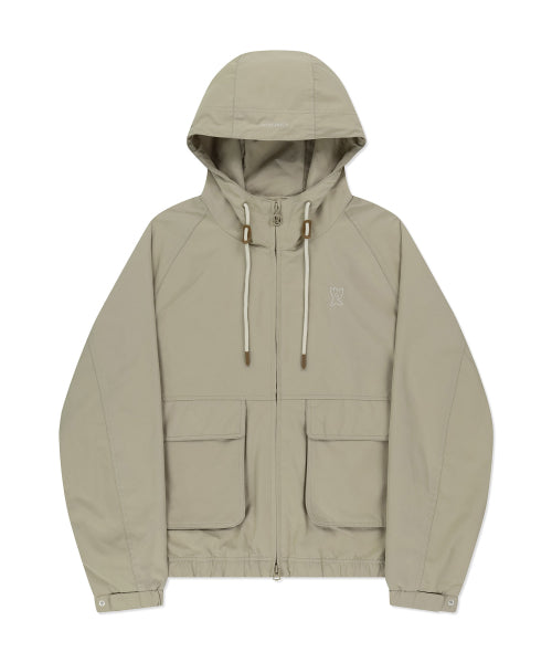 Basic Cotton Hooded Windbreaker Beige