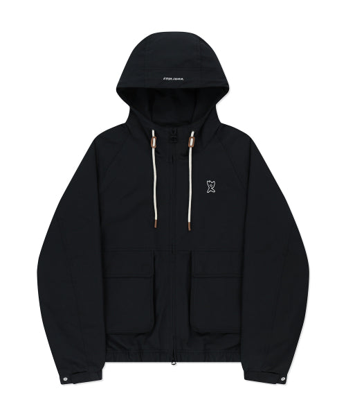 Basic Cotton Hooded Windbreaker Black